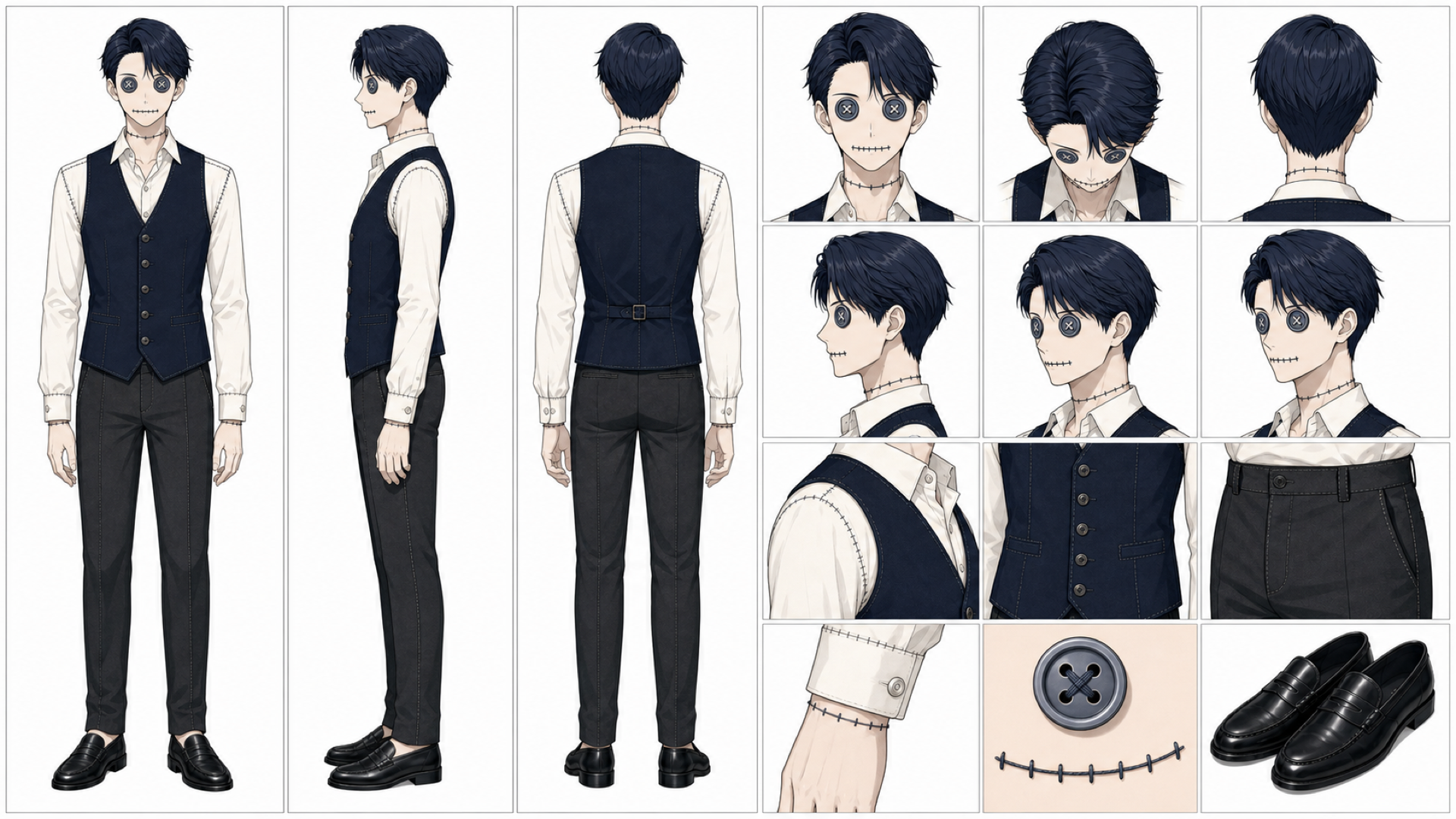 九条凛花の兄・銀灰ボタン目の人形化キャラクターシート